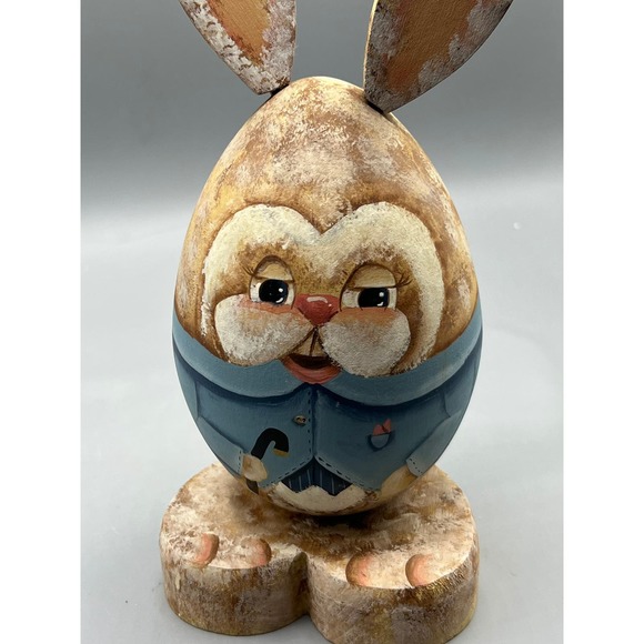 Vintage Wooden Egg-Shaped Easter Rabbit Bunny Easter Best Outfit - Picture 2 of 8